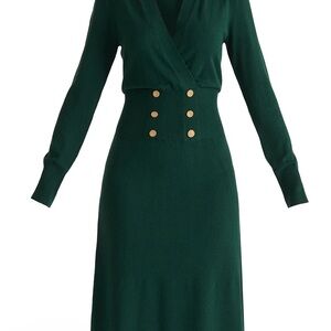 NWT Paisie brand Green Long Sleeve Knitted Button Wrap Dress size Medium.